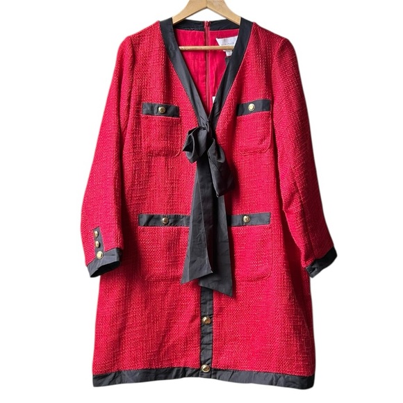 NWT Tuckernuck Pomander Place Coco Tweed Bow Mini Dress in Red Sz L - Picture 5 of 16